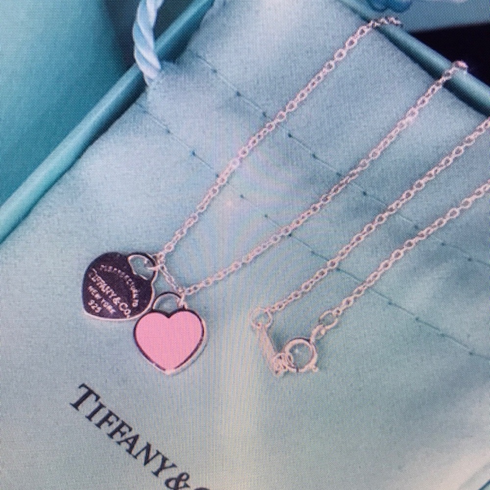 Tiffany & Co Silver and Pink Heart Necklace